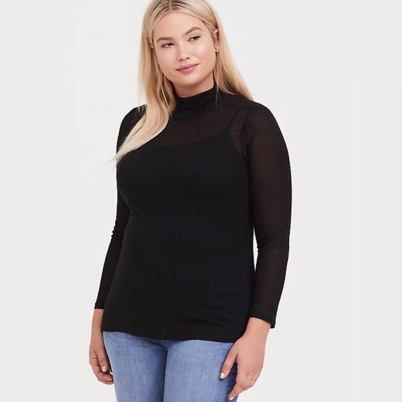 Torrid Black Turtleneck Long Sleeve Tee Sheer